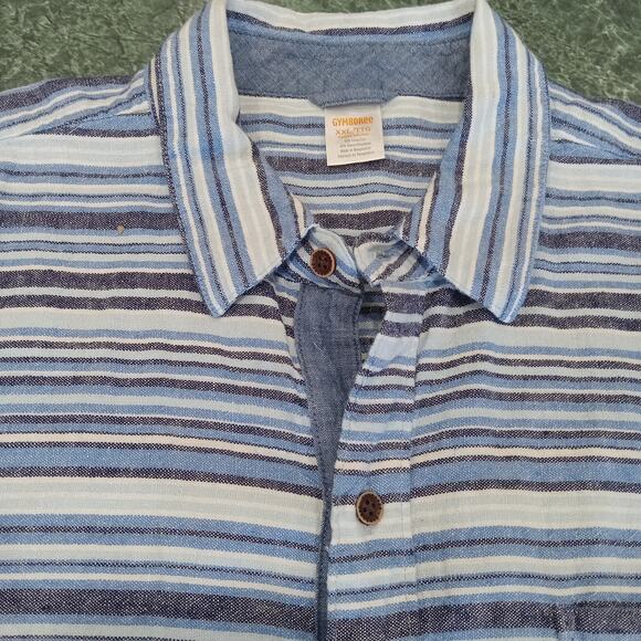 Gymboree Mens 2x XXL Linen Blend Short Sleeve Button Down Shirt Blue Stripe EUC - Picture 7 of 12